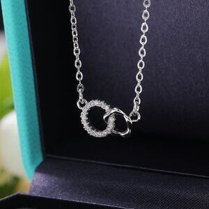 💎 Shiny Double Rings Hollow Round CZ Dainty Necklace for Women, INDN8643